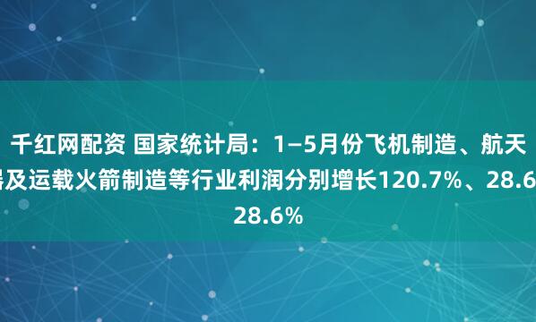 千红网配资 国家统计局：1—5月份飞机制造、航天器及运载火箭制造等行业利润分别增长120.7%、28.6%